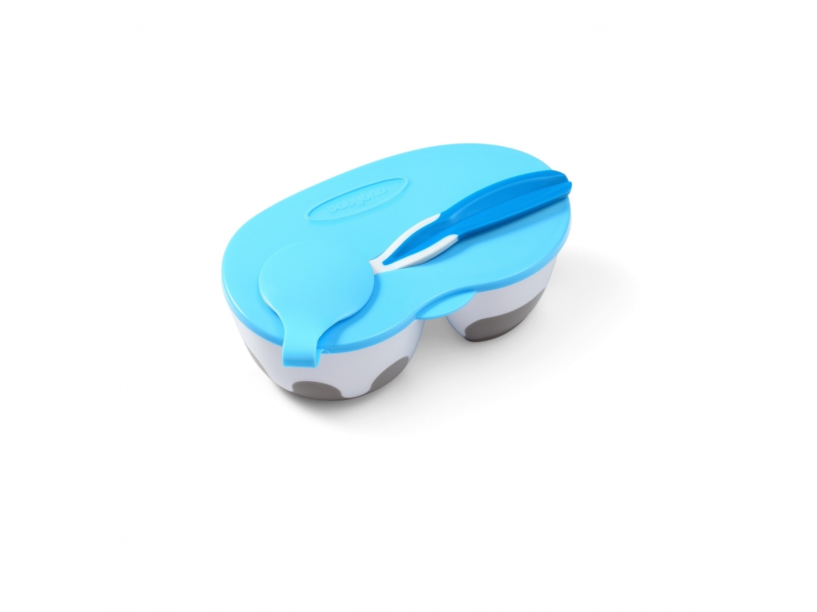Two-chamber baby bowl with spoon 1