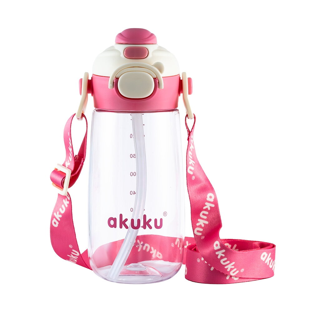 Akuku gertuvė su šiaudeliu 480ml pilkas rožinė A0725 2 Akuku gertuvė su šiaudeliu 480ml pilkas rožinė A0725 2