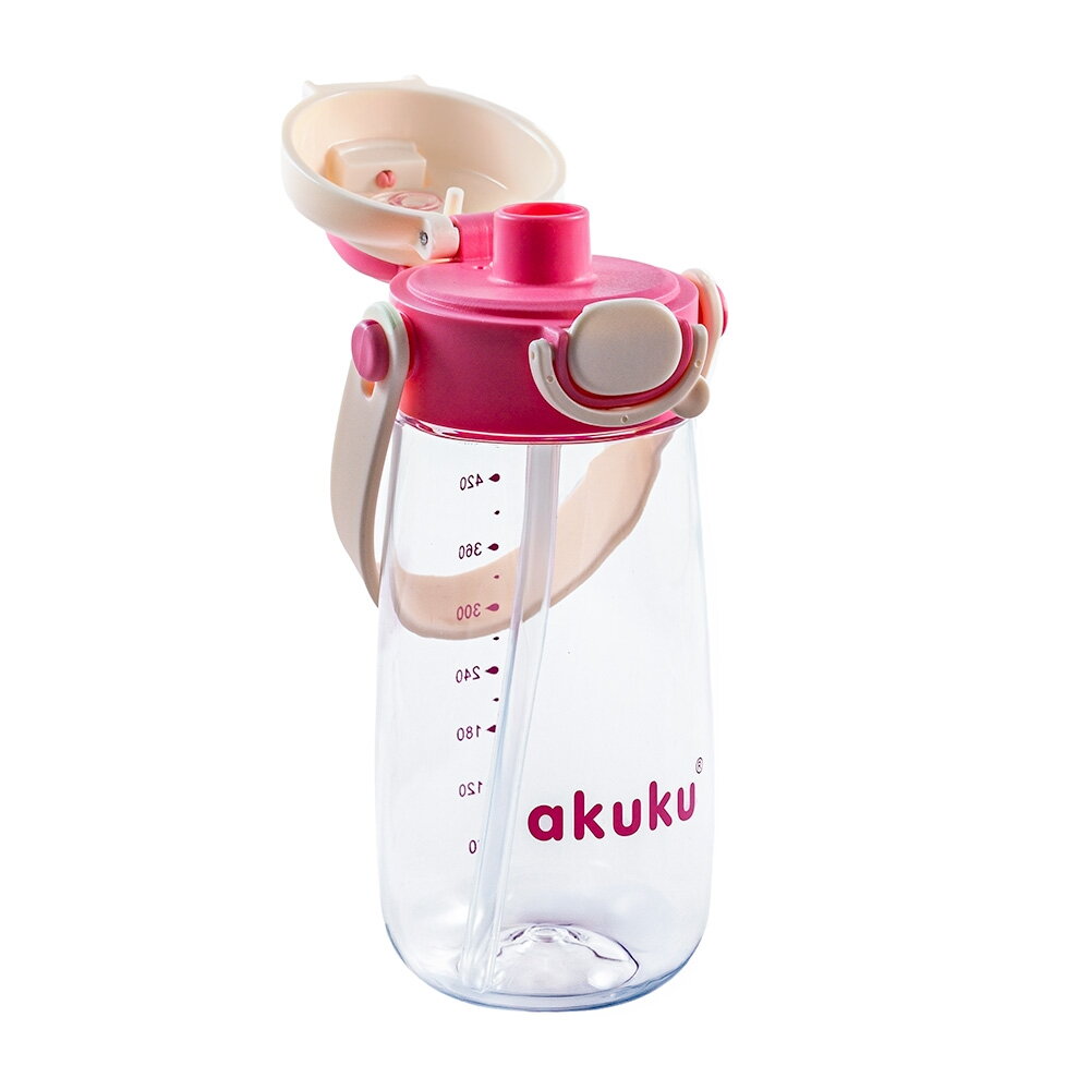 Akuku gertuvė su šiaudeliu 480ml pilkas rožinė A0725 3 Akuku gertuvė su šiaudeliu 480ml pilkas rožinė A0725 3