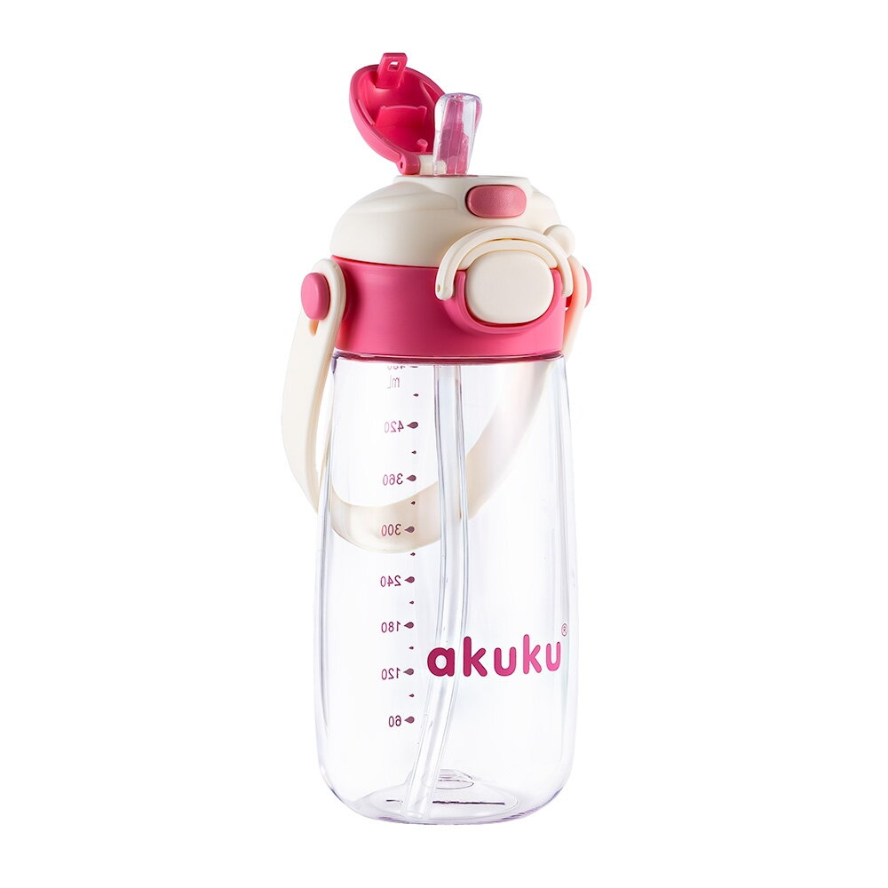 Akuku gertuvė su šiaudeliu 480ml pilkas rožinė A0725 4 Akuku gertuvė su šiaudeliu 480ml pilkas rožinė A0725 4