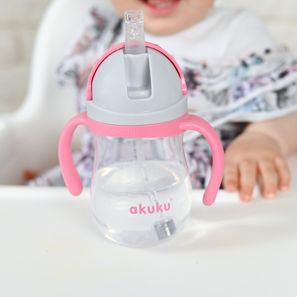Akuku puodelis su šiaudeliu 280ml rožinis A0676 7