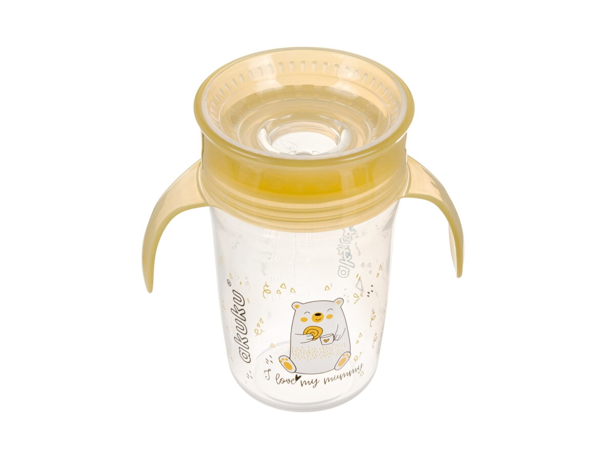 Akuku Non spill cup 360° 240ml with dual handle, yellow A0670 1