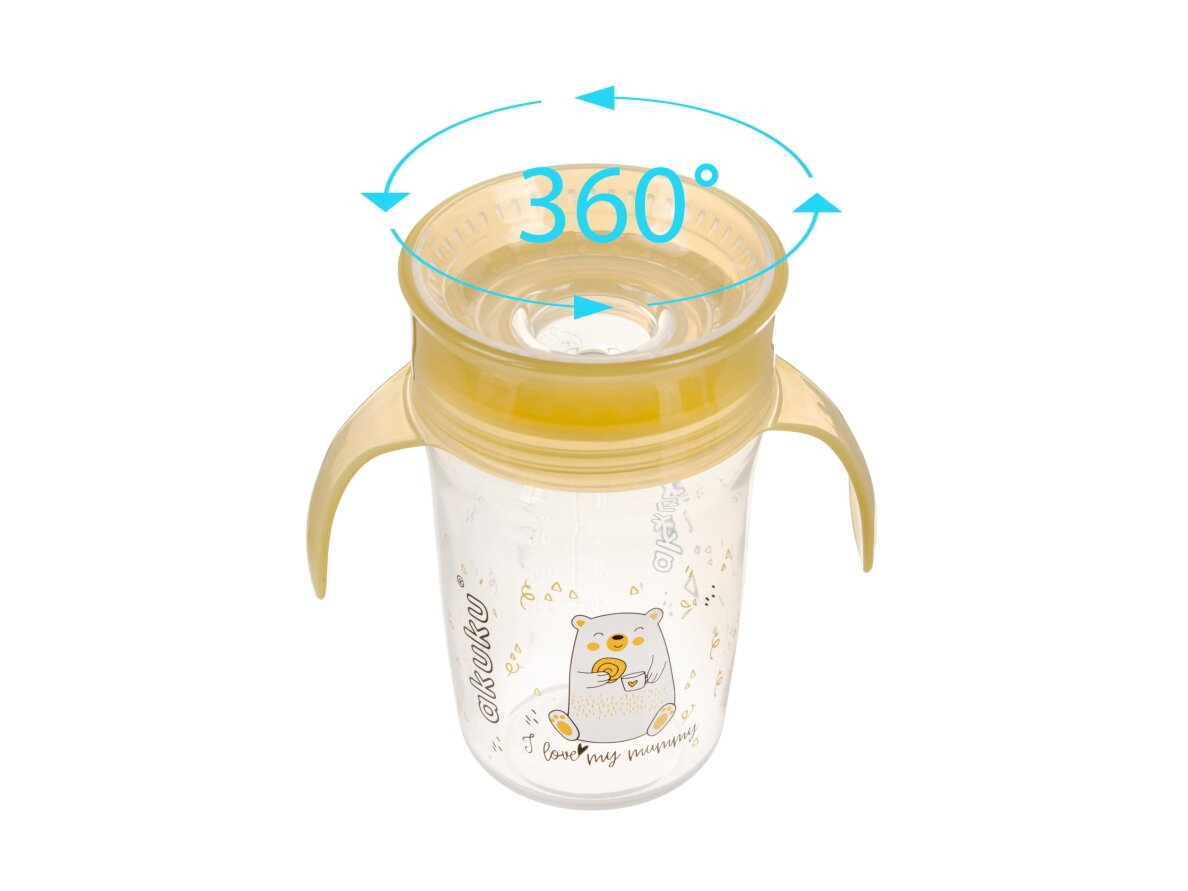Akuku Non spill cup 360° 240ml with dual handle, yellow A0670 3