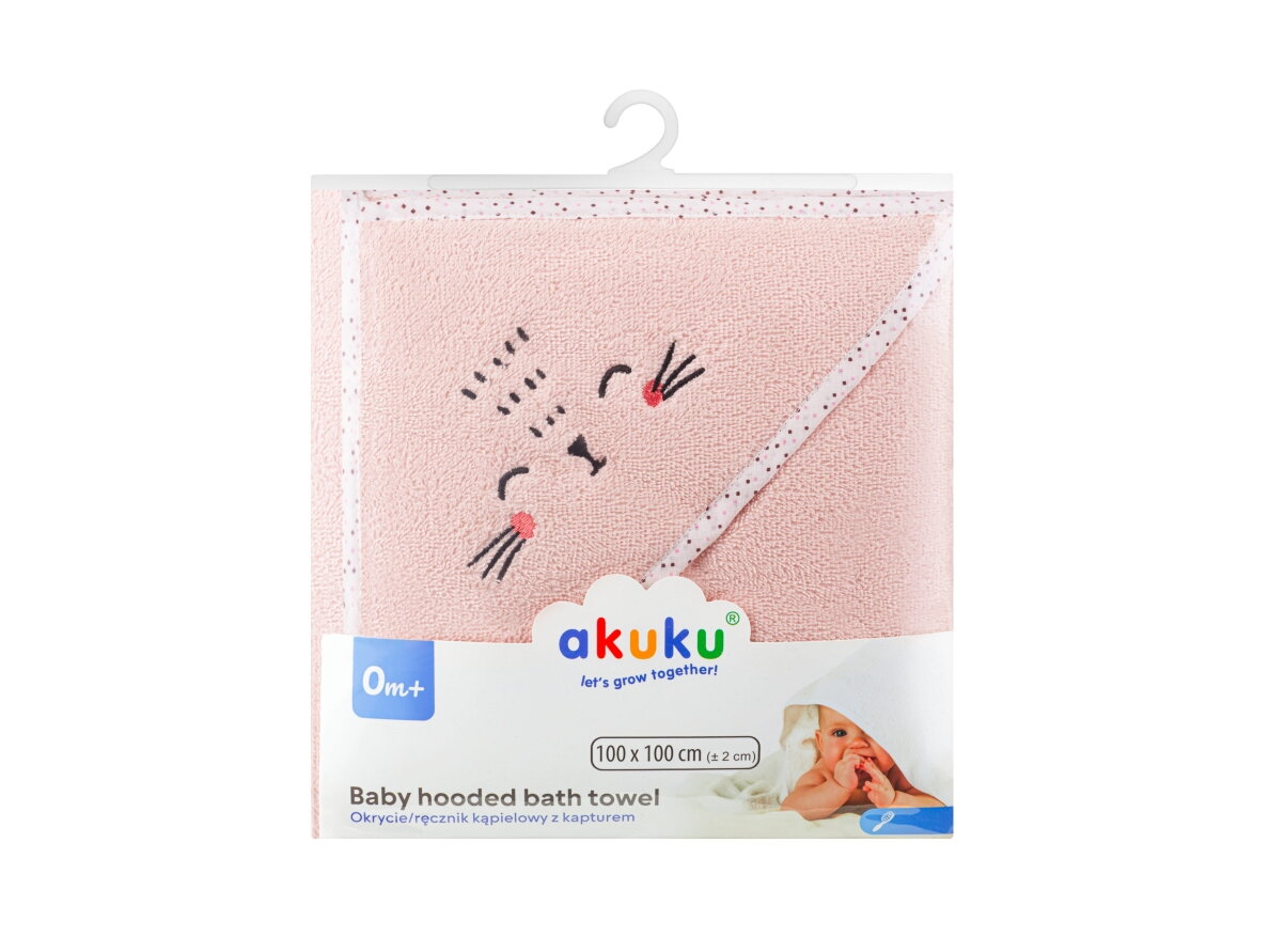 Akuku Baby hooded towel 100x100cm pink A0664 3