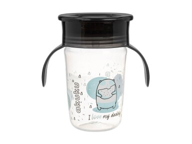 Akuku Non spill cup 360° 240ml with dual handle, black A0671