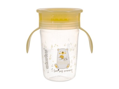 Akuku Non spill cup 360° 240ml with dual handle, yellow A0670