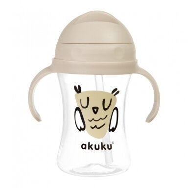 Akuku puodelis su šiaudeliu 290ml rudas pelėda A0204