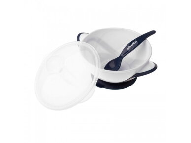 Akuku Suction bowl with spoon WHITENAVY BLUE A0503 1