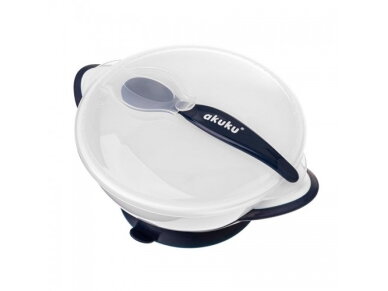 Akuku Suction bowl with spoon WHITENAVY BLUE A0503