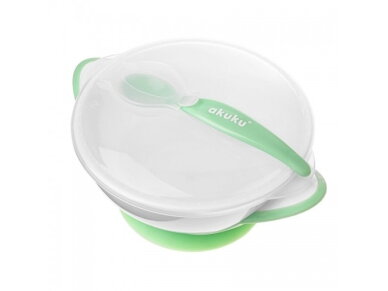 Akuku Suction bowl with spoon WHITEGREEN A0504