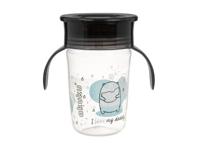 Akuku Non spill cup 360° 240ml with dual handle, black A0671