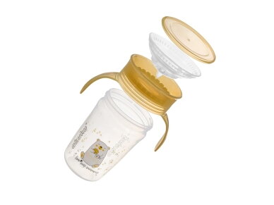 Akuku Non spill cup 360° 240ml with dual handle, yellow A0670 2