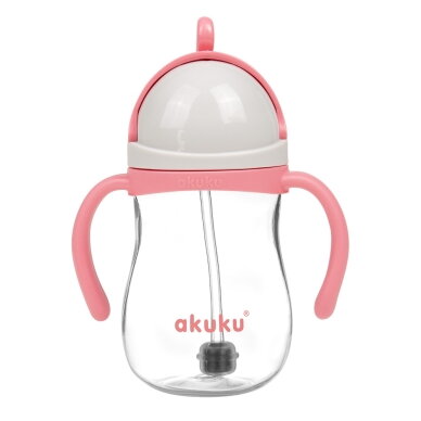 Akuku puodelis su šiaudeliu 280ml rožinis A0676