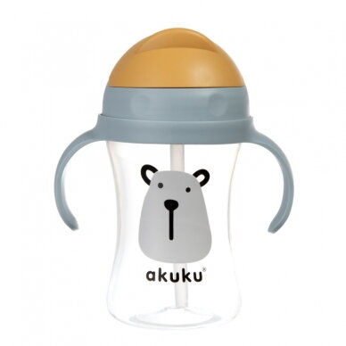 Akuku puodelis su šiaudeliu 290ml pilkas meška A0203 Akuku puodelis su šiaudeliu 290ml pilkas meška A0203