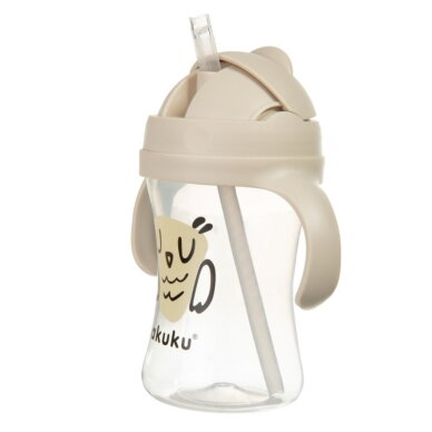 Akuku puodelis su šiaudeliu 290ml rudas pelėda A0204 2 Akuku puodelis su šiaudeliu 290ml rudas pelėda A0204 2
