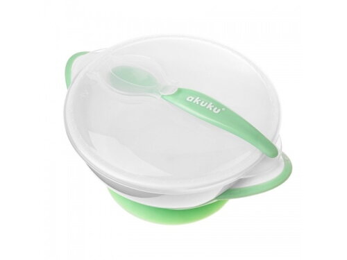 Akuku Suction bowl with spoon WHITEGREEN A0504