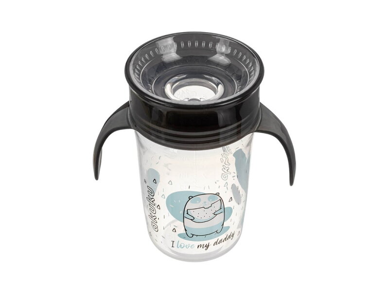 Akuku Non spill cup 360° 240ml with dual handle, black A0671 1