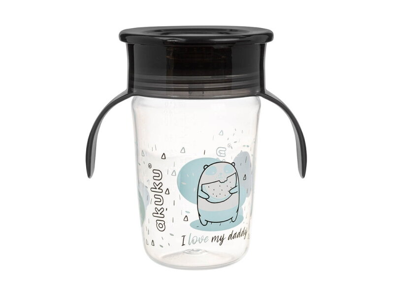 Akuku Non spill cup 360° 240ml with dual handle, black A0671