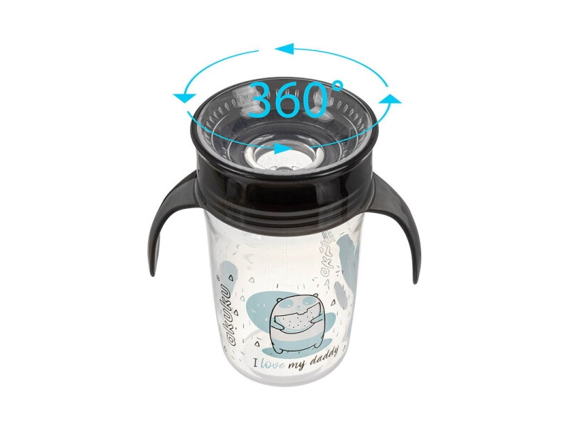 Akuku Non spill cup 360° 240ml with dual handle, black A0671 2