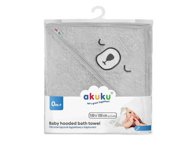Akuku Baby hooded towel 100x100cm grey A0662 2