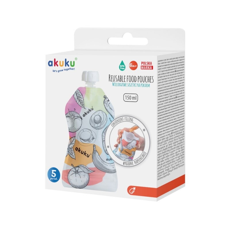 Akuku maišeliai maisteliui daugkartiniai 5 vnt 150ml A0056 2