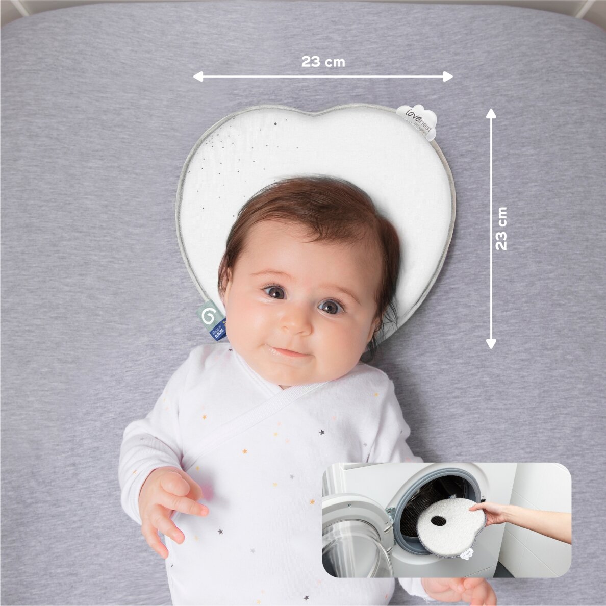 Babymoov pagalvė kūdikiui širdelė Lovenest pilka balta A050231 4 Babymoov pagalvė kūdikiui širdelė Lovenest pilka balta A050231 4