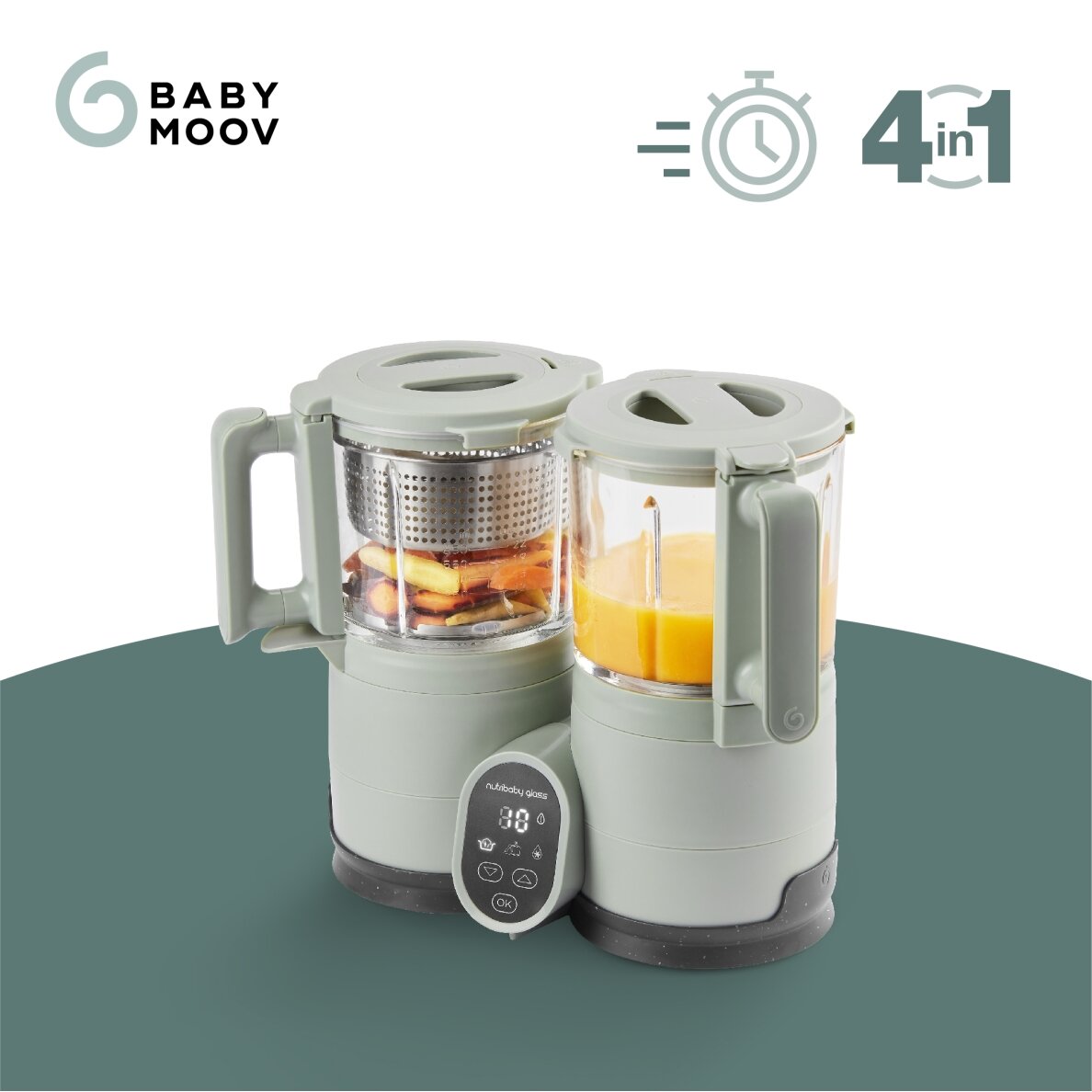 Babymoov trintuvas garintuvas Nutribaby stiklinis žalias A001138 1 Babymoov trintuvas garintuvas Nutribaby stiklinis žalias A001138 1
