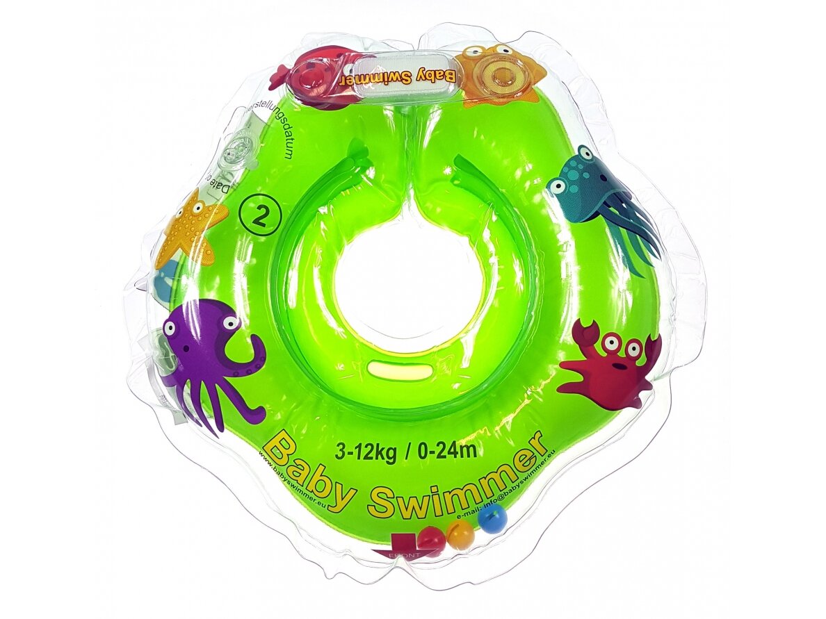 Baby Swimmer Inflatable neck ring for bathing newborns without rattles, 3-12 kg., green