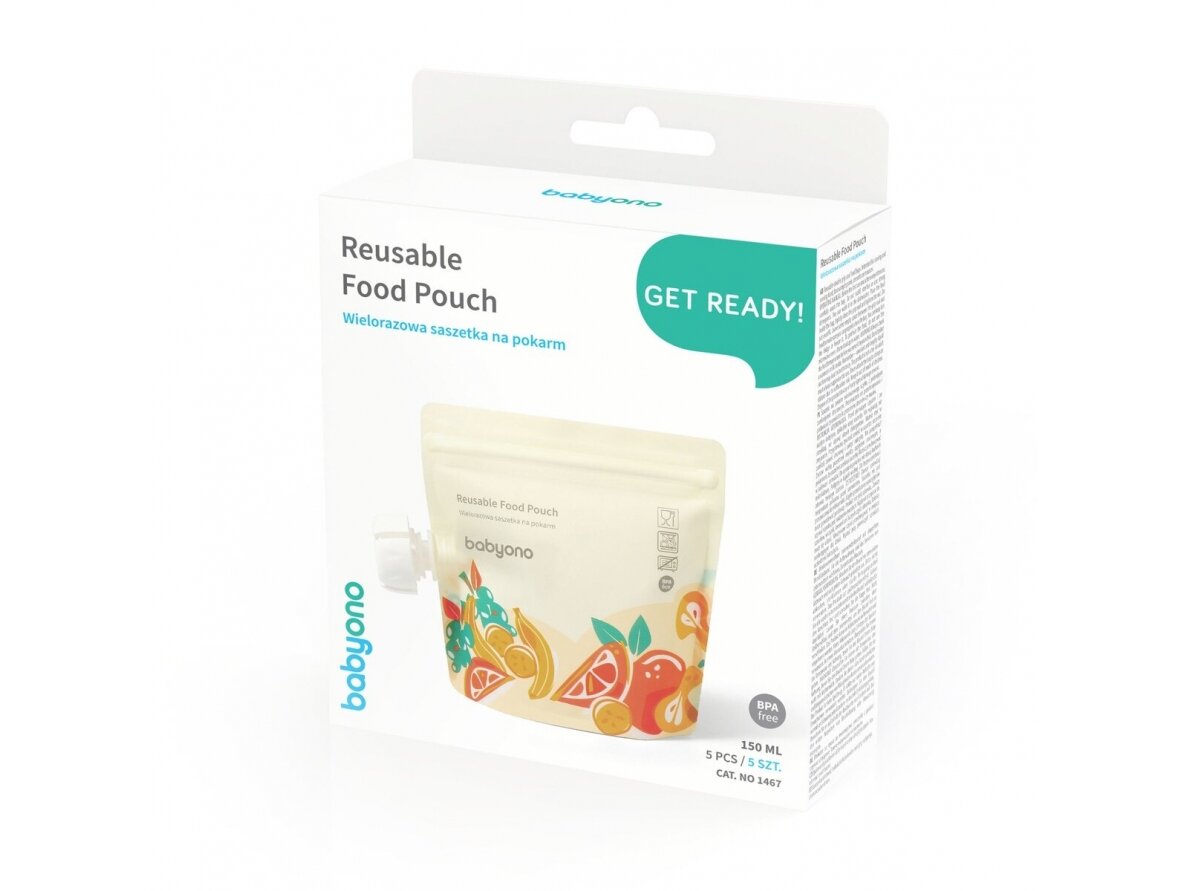 Babyono rusable food pouch 150ml 5pcs 1467 1 Babyono rusable food pouch 150ml 5pcs 1467 1