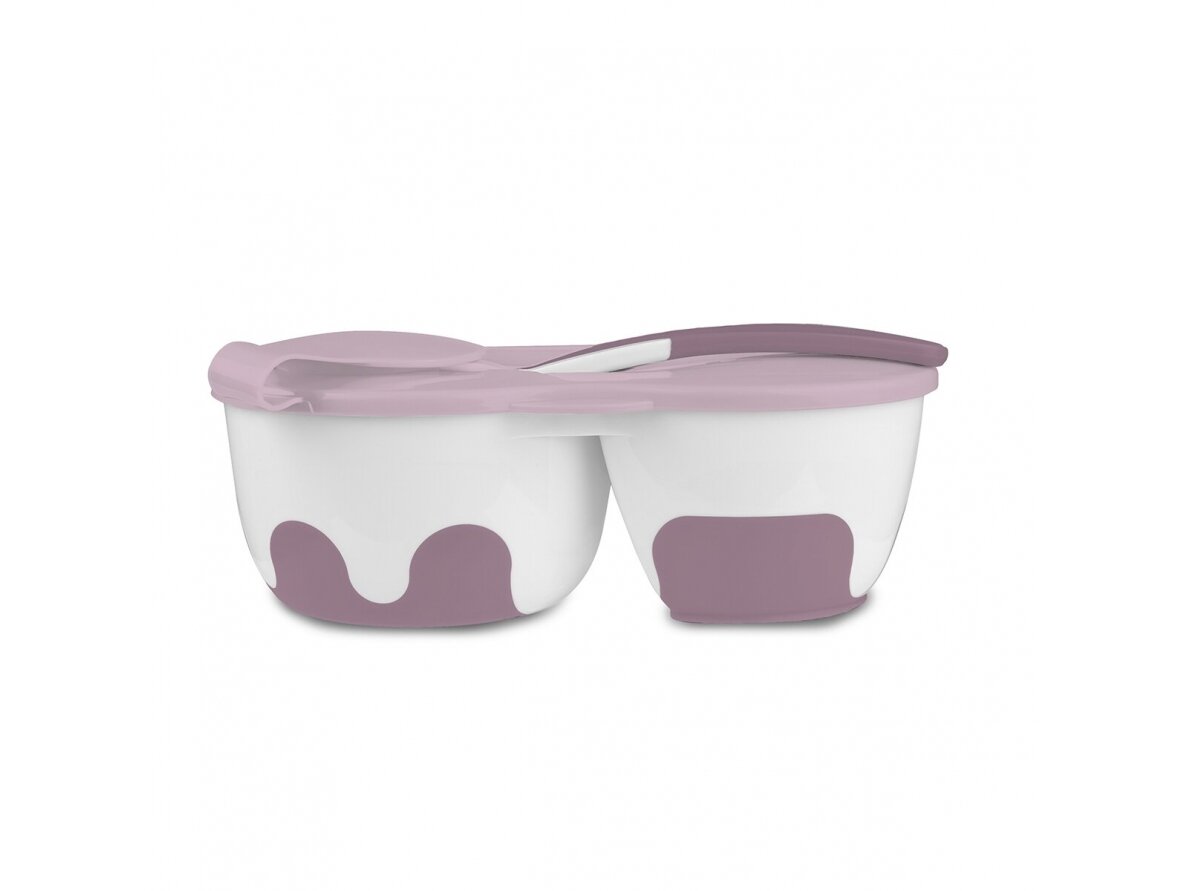 Two-chamber baby bowl with spoon 1067/02, pink 1