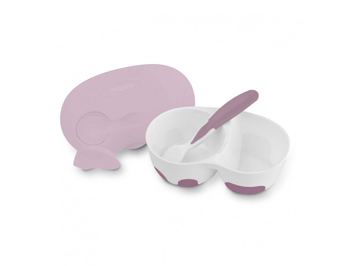 Two-chamber baby bowl with spoon 1067/02, pink 2 Two-chamber baby bowl with spoon 1067/02, pink 2