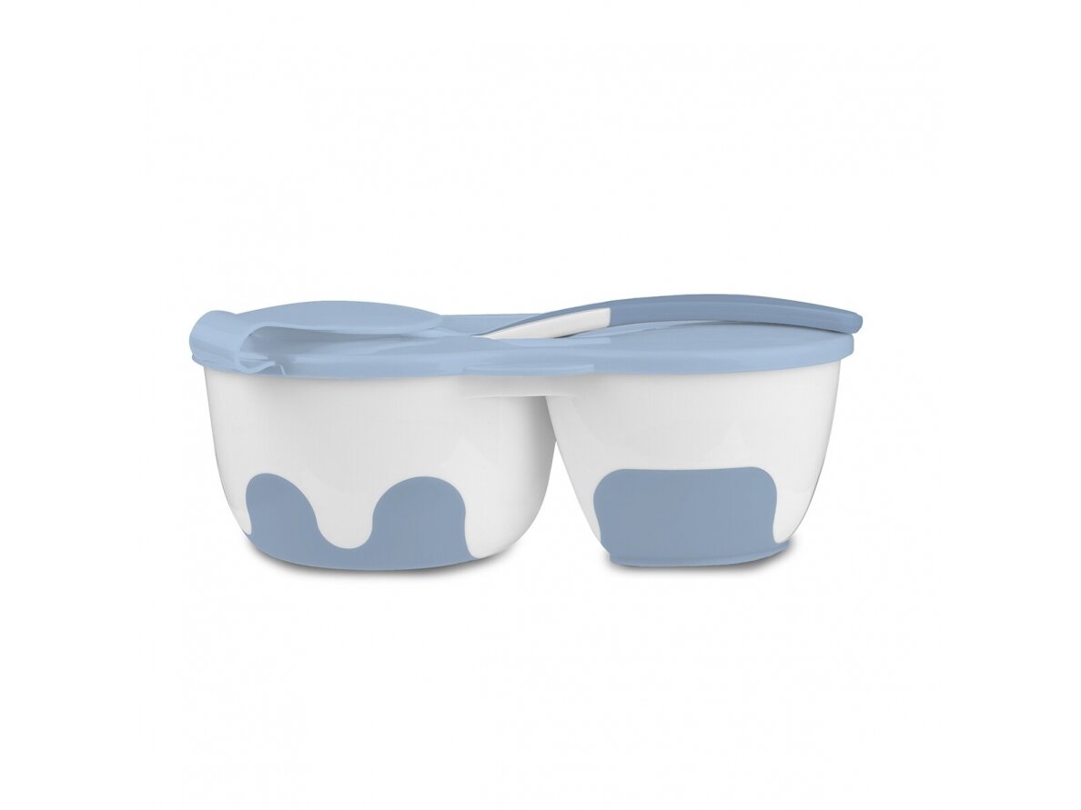 Two-chamber baby bowl with spoon 1067/01, blue 1
