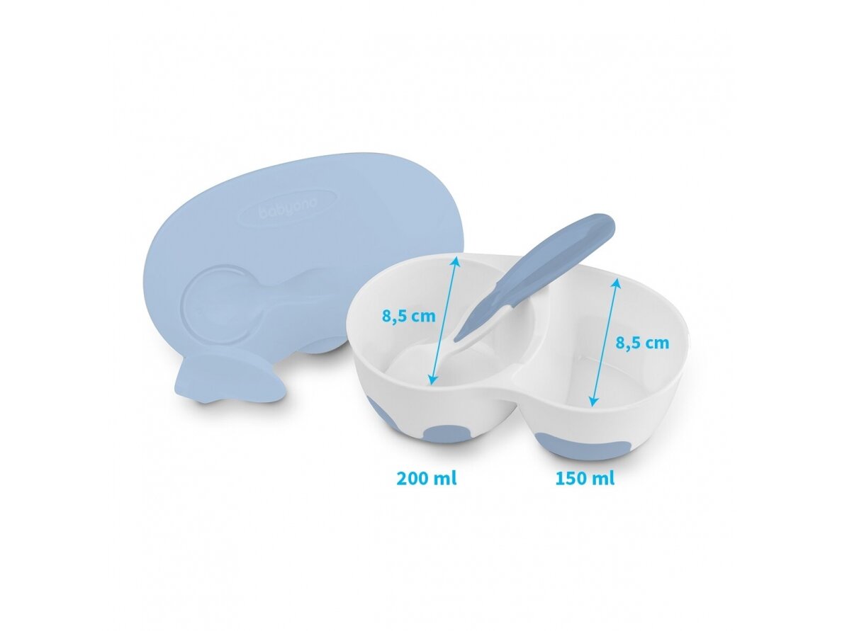 Two-chamber baby bowl with spoon 1067/01, blue 6