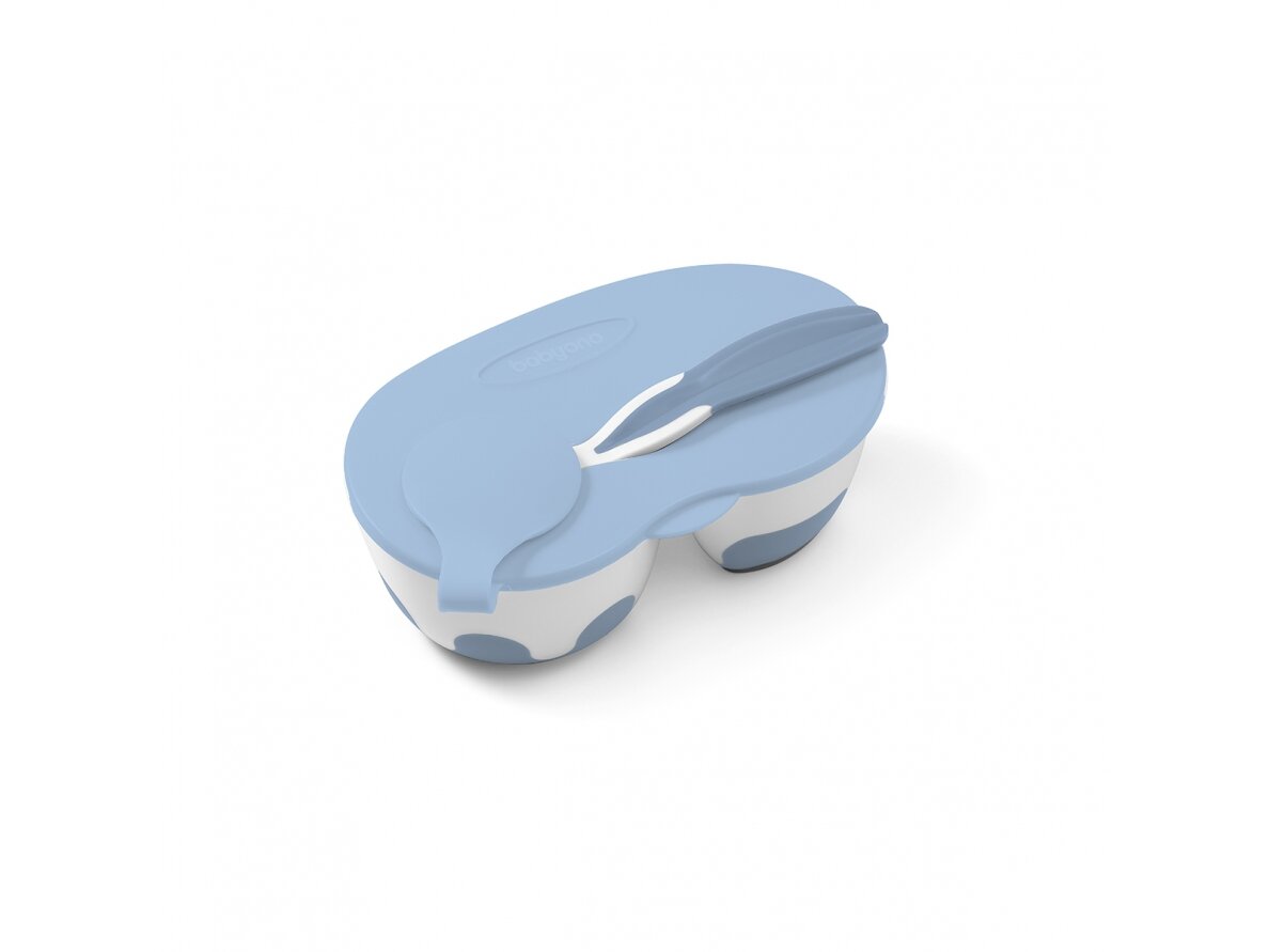 Two-chamber baby bowl with spoon 1067/01, blue