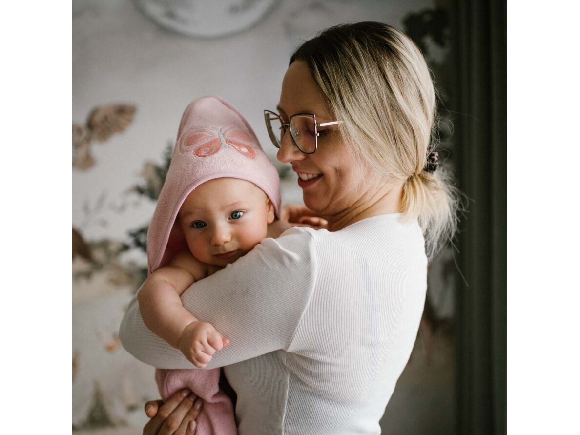 Babyono bamboo hooded towel pink NATURAL BAMBOO 100X100 5 Babyono bamboo hooded towel pink NATURAL BAMBOO 100X100 5