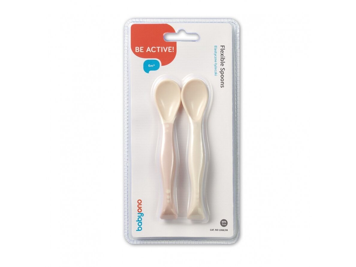 BabyOno plastic spoons for babies 2 pcs beige pink 1066/06 2