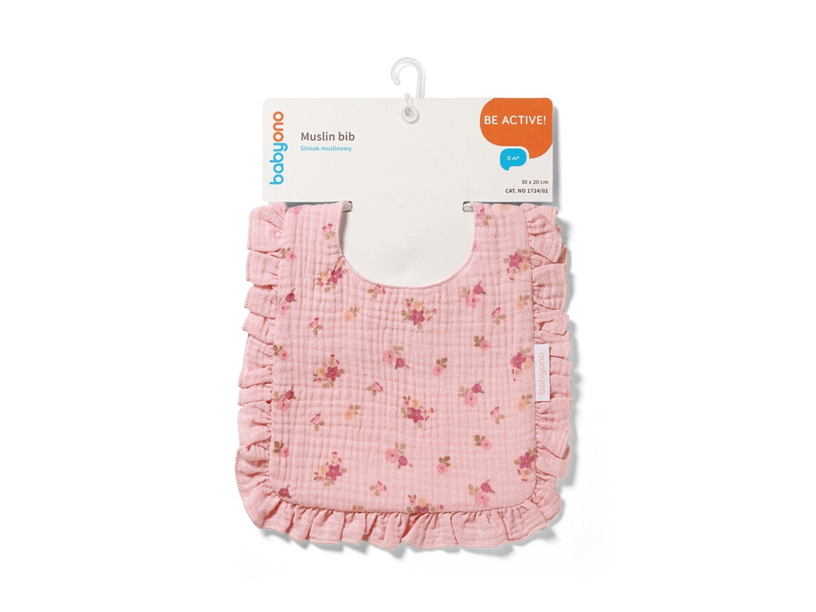 Babyono muslin bib ruffle pink 1724/02 4 Babyono muslin bib ruffle pink 1724/02 4