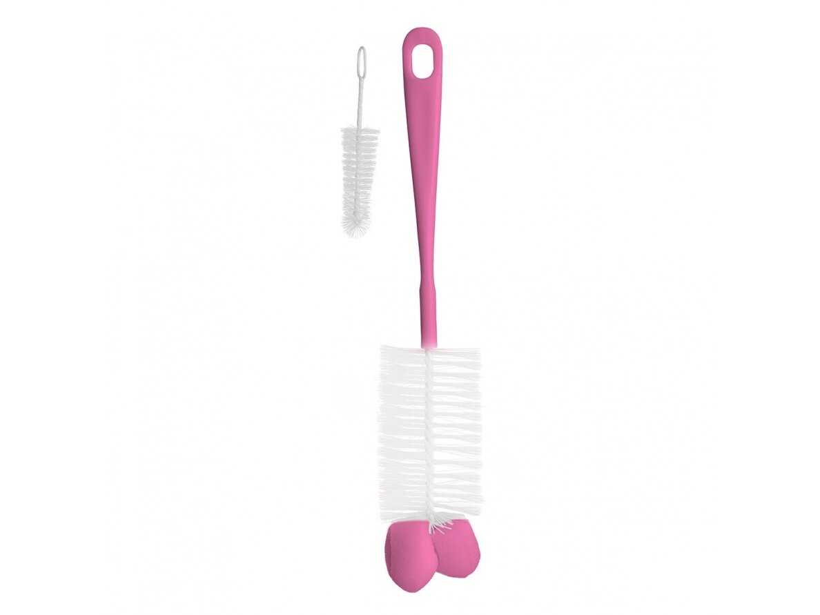 BabyOno Baby bottles and teats brush with mini brush & sponge tip, pink 720/02 BabyOno Baby bottles and teats brush with mini brush & sponge tip, pink 720/02