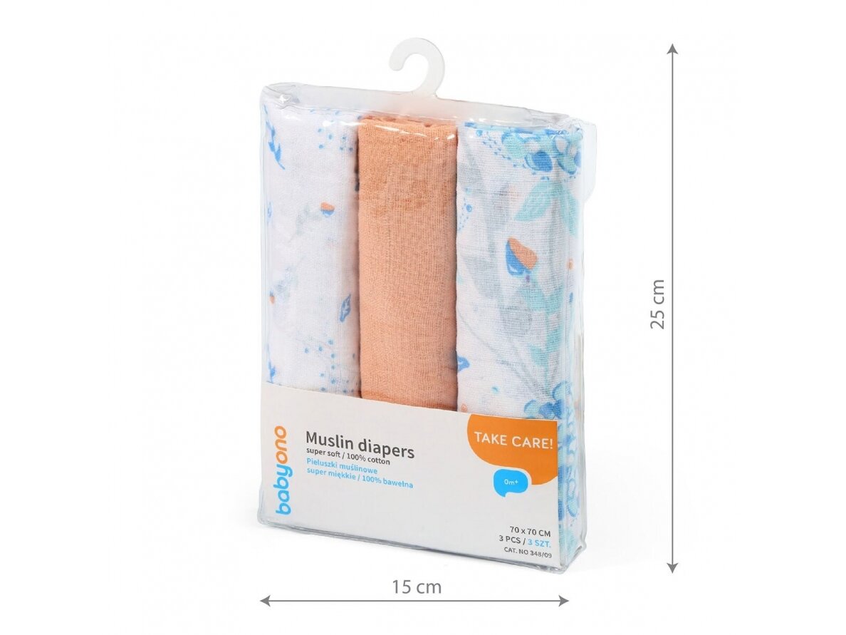 BabyOno muslin diapers, lorange, 348/07 5 BabyOno muslin diapers, lorange, 348/07 5