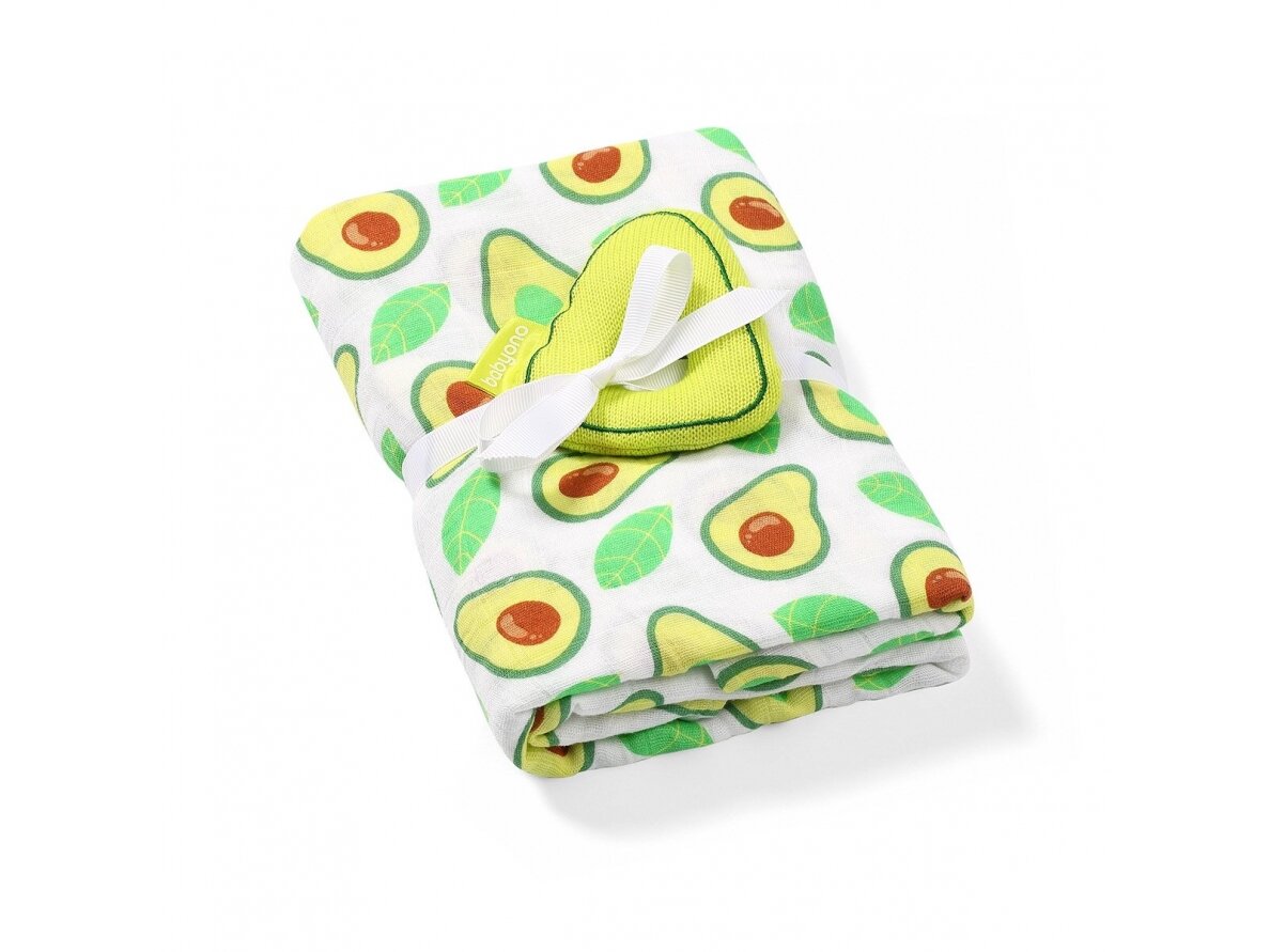 Bamboo muslin swaddle + rattle 536/01