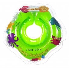 Baby Swimmer plaukimo ratas kūdikiams ant kaklo be barškučio 3-12 kg., žalias