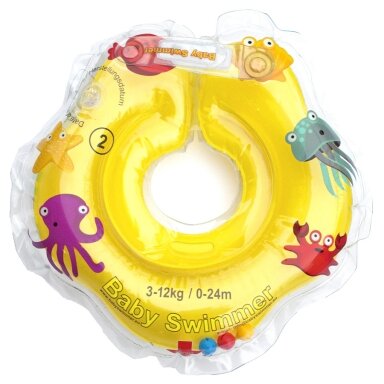 Baby Swimmer plaukimo ratas kūdikiams ant kaklo be barškučio 3-12 kg., geltonas Baby Swimmer plaukimo ratas kūdikiams ant kaklo be barškučio 3-12 kg., geltonas