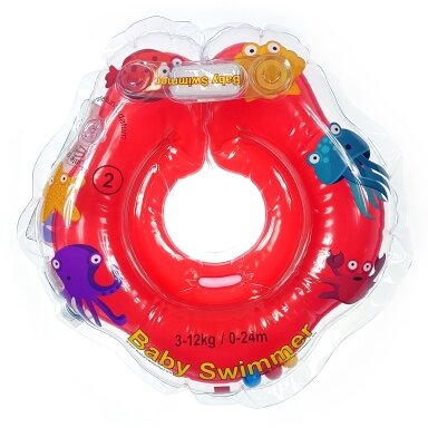 Baby Swimmer plaukimo ratas kūdikiams ant kaklo be barškučio 6-36 kg., raudonas Baby Swimmer plaukimo ratas kūdikiams ant kaklo be barškučio 6-36 kg., raudonas