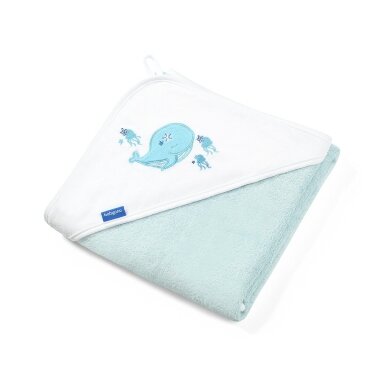 BabyOno rankšluostis su gobtuvu bambukinis 85x85 mėlynas, banginis, 343/05 BabyOno rankšluostis su gobtuvu bambukinis 85x85 mėlynas, banginis, 343/05