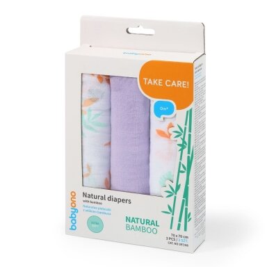 BabyOno vystyklai bambukiniai 3 vnt, violetiniai 397/08 BabyOno vystyklai bambukiniai 3 vnt, violetiniai 397/08