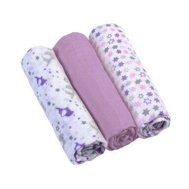 BabyOno vystyklai medvilniniai 3 vnt, violetiniai BabyOno vystyklai medvilniniai 3 vnt, violetiniai