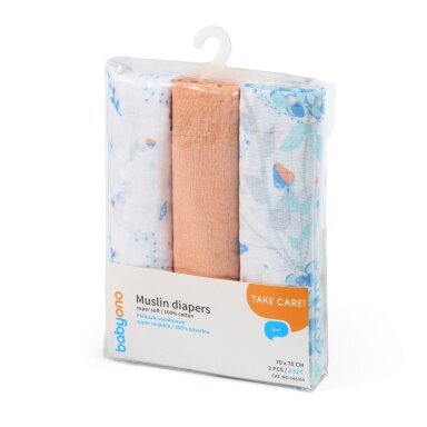 BabyOno vystyklai medvilniniai 3 vnt, oranžiniai 348/09 BabyOno vystyklai medvilniniai 3 vnt, oranžiniai 348/09