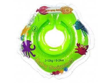 Baby Swimmer Inflatable neck ring for bathing newborns without rattles, 3-12 kg., green