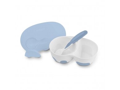 Two-chamber baby bowl with spoon 1067/01, blue 2 Two-chamber baby bowl with spoon 1067/01, blue 2