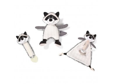 Cuddly toy with pacifier holder RACOON ROCKY 1